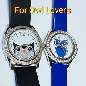 Owl Design Watches with Black and Blue Straps